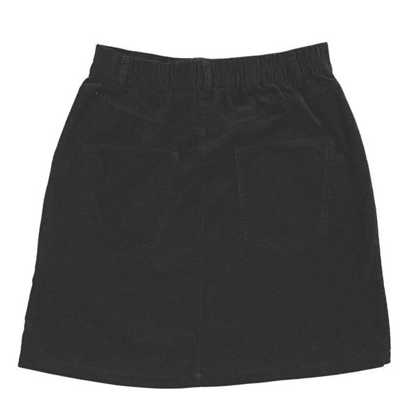 Jet Black High-Waisted Corduroy A-line Skirt - Picture 4 of 4